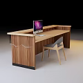 Modern Light Wood Reception Desk With Computer Monitor And Accompanying Chair