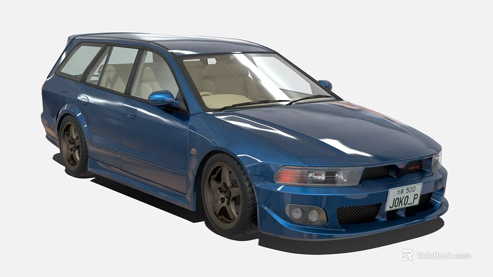 Blue JDM Sport Wagon With Black Rims And Modified Sporty Body Design 3d model 