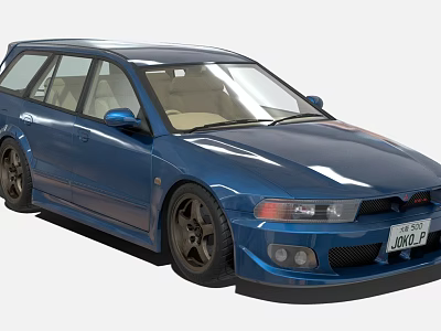 Blue JDM Sport Wagon With Black Rims And Modified Sporty Body Design 3d model