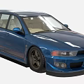 Blue JDM Sport Wagon With Black Rims And Modified Sporty Body Design