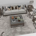 Modern Sofa Coffee Table Set With Accent Chairs Side Tables Lamps And Patterned Rug 3d model