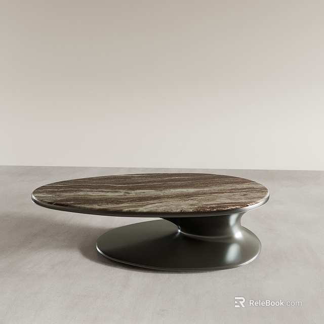 Modern Oval Coffee Table With Marble Top And Metal Base Stylish Design 3d model 