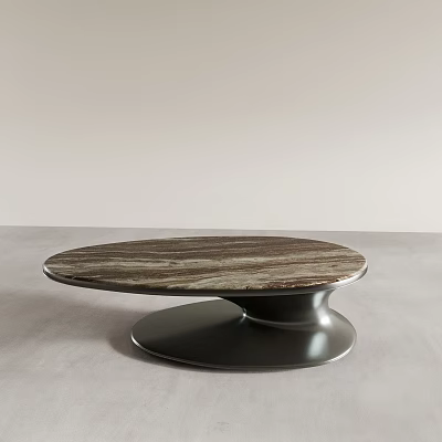 Modern Oval Coffee Table With Marble Top And Metal Base Stylish Design 3d model