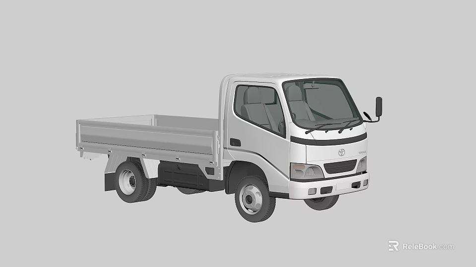 White Flatbed Commercial Truck With Light Duty Cargo Area And Front Cabin 3d model 