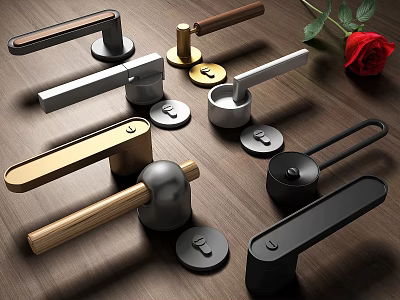 Modern Door Handles Design With Wooden And Metal Finishes And Rose Accent 3d model