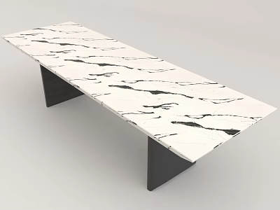 Modern Sleek Dining Table with White Marble Tabletop and Black Legs 3d model