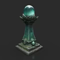 Architectural Ornate Pedestal Featuring Green Spherical Top And Carved Base With Small Ball