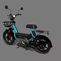 Turquoise and Black Electric Bicycle With Front Basket Black Seat And Rearview Mirrors