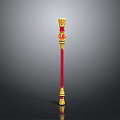 Ornate Red and Gold Staff Weapon with Decorative Top and Intricate Design