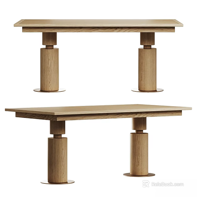 Modern Natural Wood Dining Table With Oak Legs And Rectangular Top Structure Design 3d model 