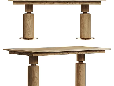 Modern Natural Wood Dining Table With Oak Legs And Rectangular Top Structure Design 3d model