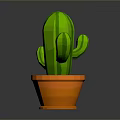 Vibrant Green Cactus Plant in Orange Pot with Soil on Gray Surface