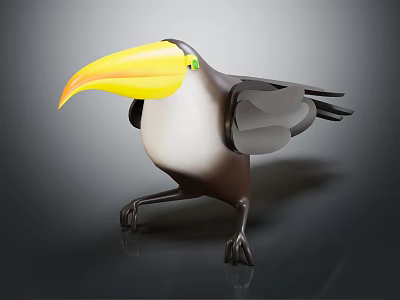 Cartoon Toucan Character With Large Yellow Orange Beak Black White Feathers Open Wings And Claws 3d model