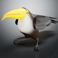 Cartoon Toucan Character With Large Yellow Orange Beak Black White Feathers Open Wings And Claws