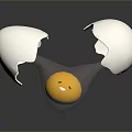 Adorable Yellow Egg Yolk in Broken White Eggshell with Smiling Face Design 3d model