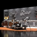 Vintage Movie Themed Background Wall With Brick Design Blackboard Gramophone And Projector
