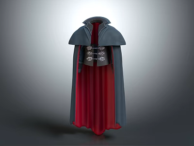 Gray Cloak With Red Lining And Silver Button Details For Costume Design 3d model