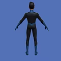 A Man Wearing Black And Blue Bodysuit With White F Chest Logo On Blue Background