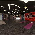 Fitness Studio Interior With Gym Freak Graffiti On Red Wall And Yoga Mats