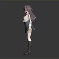 Anime Style Child Character in School Uniform with Pink Bow Gray Skirt and Purple Shoes