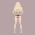 Anime Game Character With Blonde Hair Dark Blue Bikini And Hands On Hips
