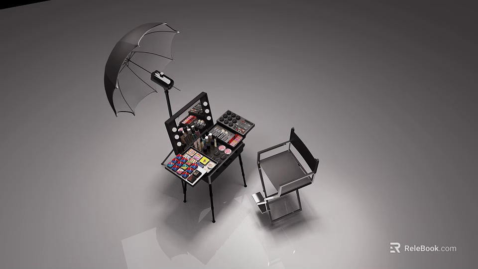 Professional Beauty Salon Makeup Station With Lighted Mirror Cosmetics And Styling Chair 3d model 