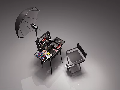 Professional Beauty Salon Makeup Station With Lighted Mirror Cosmetics And Styling Chair 3d model