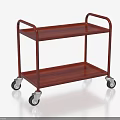 Two Tier Utility Cart With Wooden Shelves And Red Metal Frame On Wheels