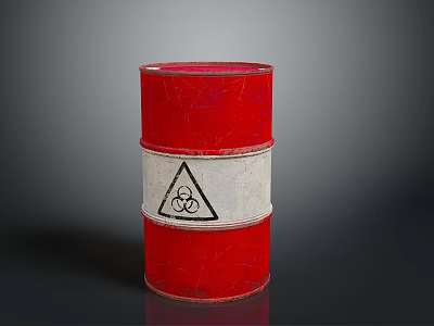 Red Barrel With White Stripe And Biohazard Symbol On Dark Background 3d model