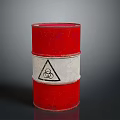 Red Barrel With White Stripe And Biohazard Symbol On Dark Background