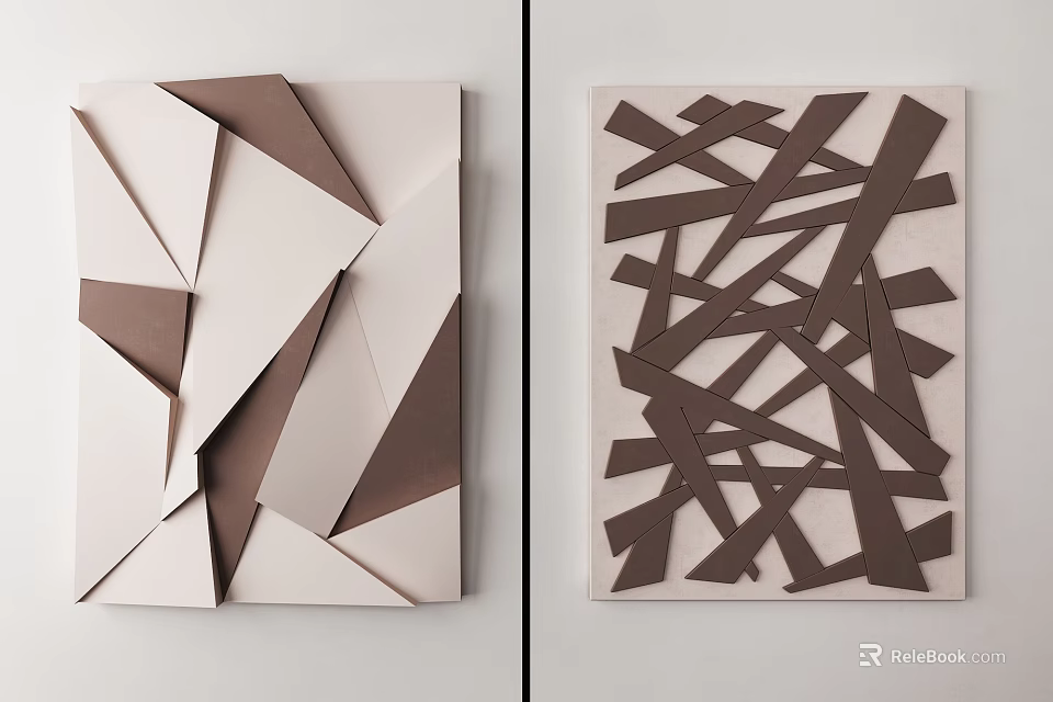 Modern Wall Decor With Geometric Shapes And Interlaced Brown White Strips 3d model 