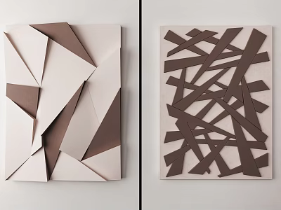 Modern Wall Decor With Geometric Shapes And Interlaced Brown White Strips 3d model
