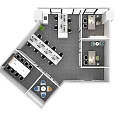 Modern Public Office Space Layout With Open Work Desks Conference Table And Green Plants