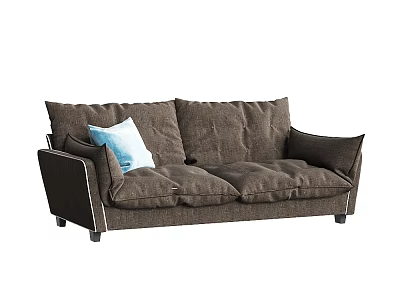 Modern Brown Fabric Two Seater Sofa With Light Blue Cushion 3d model