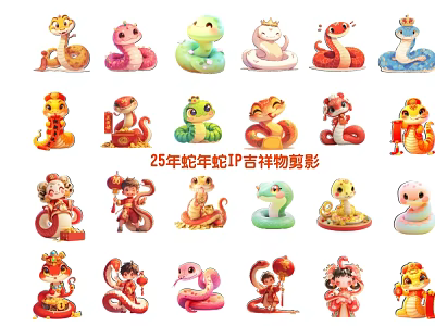 25th Year of the Snake IP Mascot Charms With Various Designs Collection 3d model