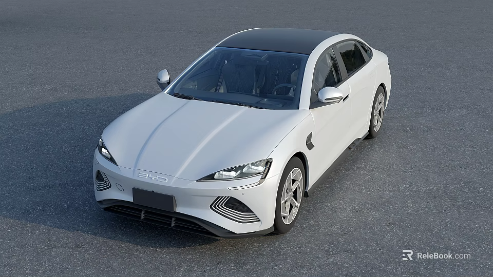 Modern White Electric Sedan With Sleek Body Black Roof And Silver Wheels 3d model