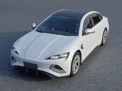 Modern White Electric Sedan With Sleek Body Black Roof And Silver Wheels 3d model