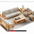 Natural Wood Sofa Coffee Table Combination With Armchairs Side Tables And Tea Decor 3d model