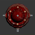 Red Fire Hydrant With Gold Accents Chain Detail And Sturdy Base