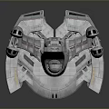 3D Rendered Aerospace Spaceship Design With Blue Red Details And Gray Structure