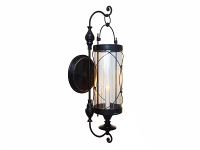 Vintage Style Unique Wall Lamp With Black Metal Frame And Glass Shade 3d model