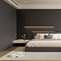 Modern Minimalist Bedroom Interior Design With Dark Wall Large Bed And Hanging Lamp
