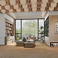 Modern Bookstore Interior With Wooden Bookshelves Cozy Sofas Large Windows And Pendant Lights
