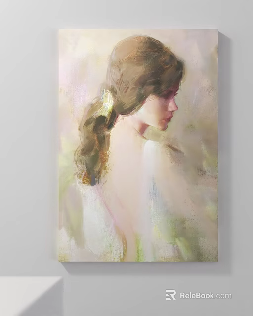 Soft Colored Female Portrait Painting With Long Hair Profile And Artistic Brushstrokes 3d model 