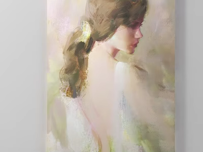 Soft Colored Female Portrait Painting With Long Hair Profile And Artistic Brushstrokes 3d model