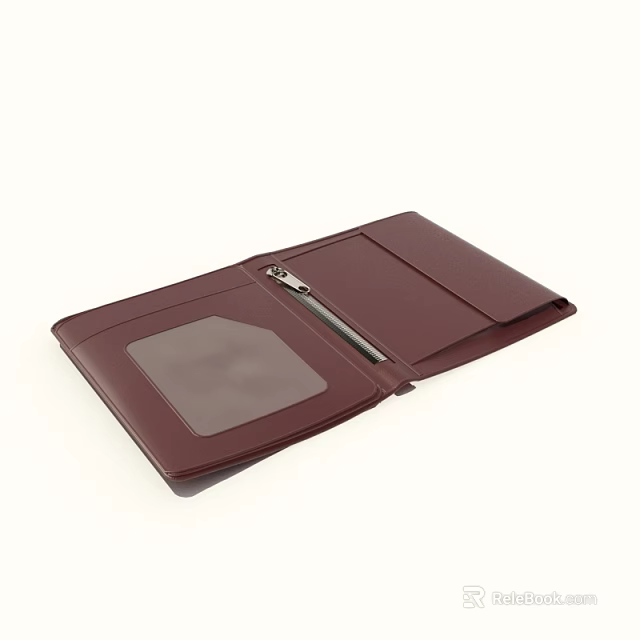Maroon Leather Portfolio Folder Open Featuring Card Slot and Metal Clip for Business 3d model 
