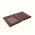 Maroon Leather Portfolio Folder Open Featuring Card Slot and Metal Clip for Business