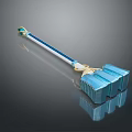 Blue And Gold Fantasy Hammer With Long Handle And Decorative Details For Game Weapons