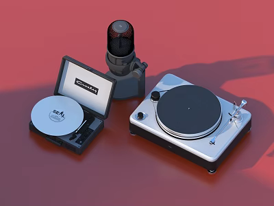 Modern Stylish Turntable With Microphone And Compact Storage Case For Home Living 3d model