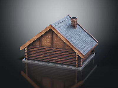 Log Cabin With Gray Sloped Roof Brick Chimney And Wooden Log Walls 3d model